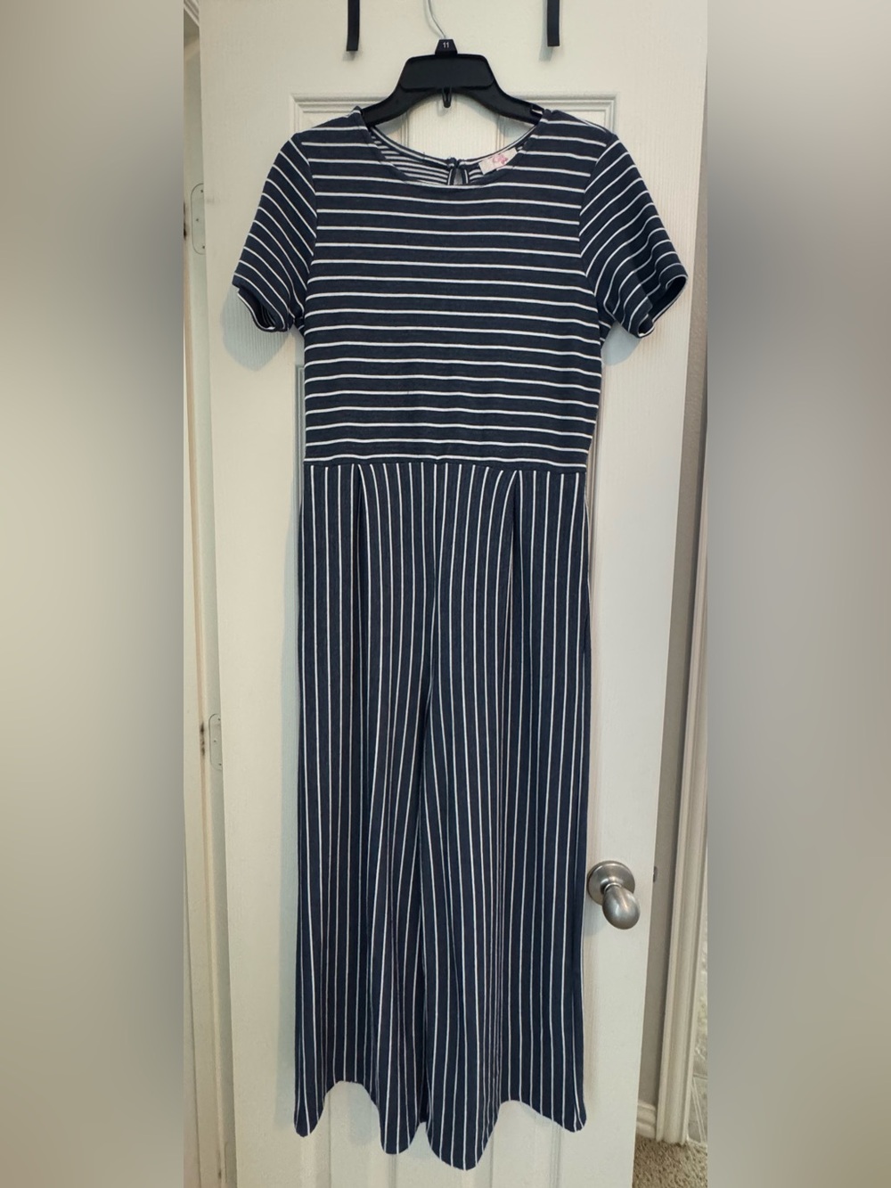 GB girls Navy and White Striped One-Piece Romper w/ pockets